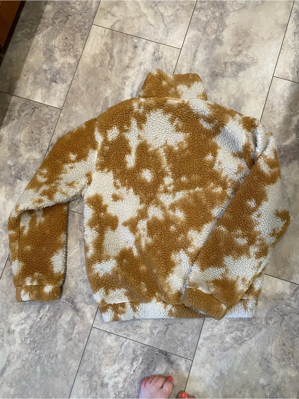Betsey Johnson Cream and Brown Sherpa Zip Front Jacket